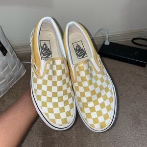 VANS YELLOW CHECKERBOARD SLIP ON SNEAKERS